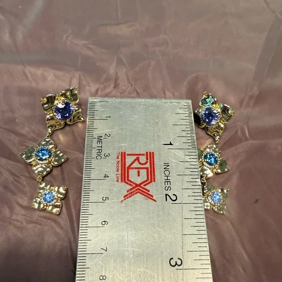 Vintage Y2K Kendra Scott Lily 14K Gold Plated 2” Dangle Earrings in Ombré Blue